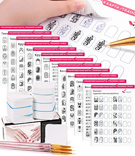 Nail Art Book Design Practice With 3pc Rose Gold Nail Liner Pen 360pcs Nail Wipes Lines Drawing Painting Template Learning Book Manicure Tools For Beginner (white)