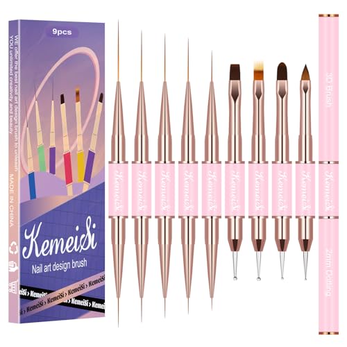 Nail Art Brush Set, 9PCS Double-Ended Acrylic Liner Brush Dotting Pen for Gel Polish, Nail Design Tools for Professional Manicure DIY Home Salon
