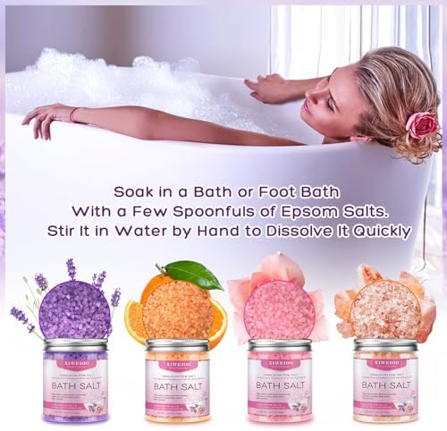 4 Pack Kit Bath Salts for Soaking Himalayan Pink Salt Lavender Orange Rose Pink Scent Epsom Salt Bubble Bath for Women Christmas Gift with Dead Sea Salt Moisturizing Skin