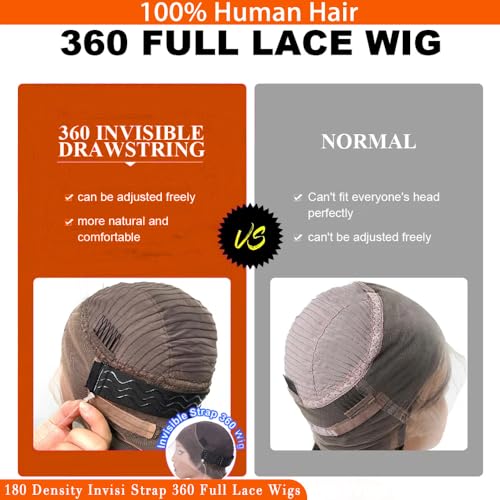 30 Inch 360 Lace Front Wigs Human Hair Invisi Strap Body Wave HD Lace Front Wigs Human Hair Pre Plucked Drawstring 360 Frontal Glueless Wigs for Women 180 Density Full Lace Wig
