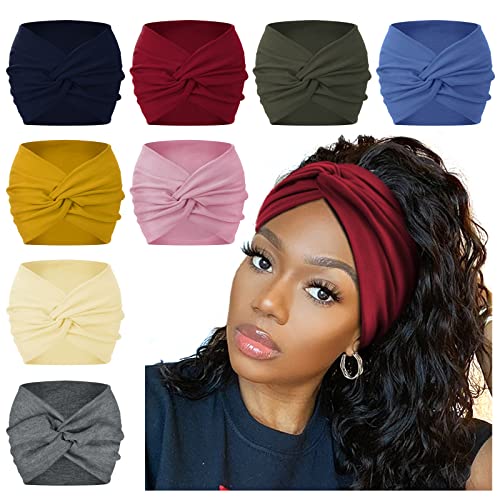 AKTVSHOW 7'' Wide Headbands for Women, Extra Large Turban Workout Headband Fashion Yoga Hair Bands Boho Twisted Thick Hair Accessories, 8Pack