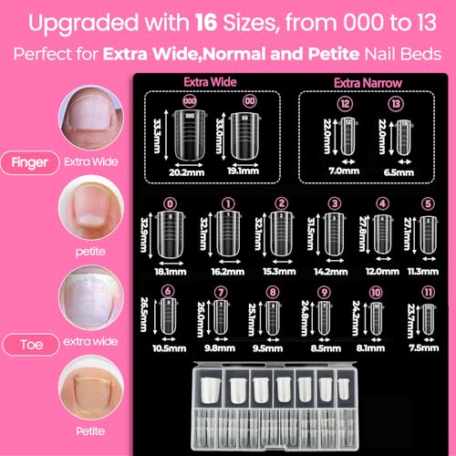 Poly Gel Nail Kit For Toes and Fingers,GlimightyX Straight Flat Dual Forms Reusable for Polygel,Pre-etched No-file Needed, 16 Sizes,with 1.35oz Nail Slip Solution, Dual-Ended Brush,Nail File &5 Clips