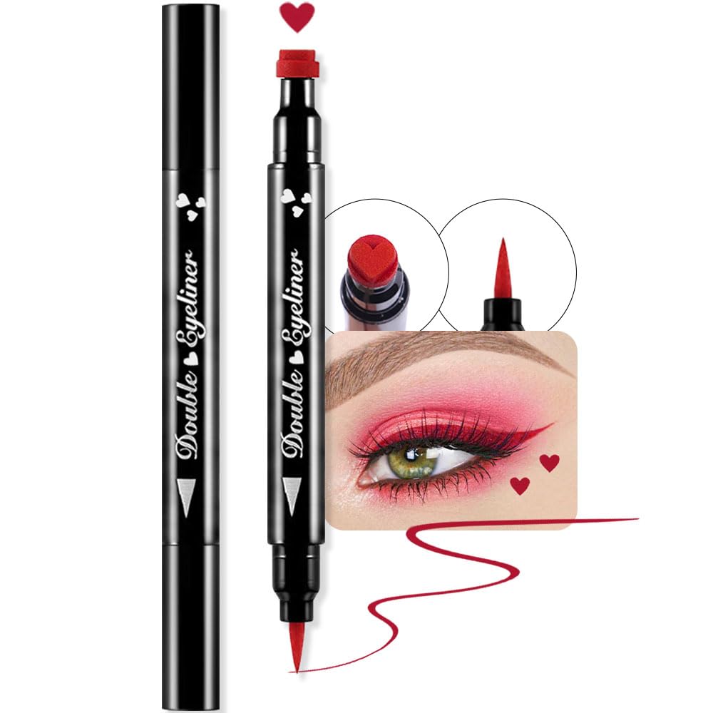 evpct 1Pcs Red Colored Winged Eyeliners Stamp, Red Hearts Face Stamps Makeup Eyeliner Eye Stamp Liners Tool Set Kit for Women Waterproof, Wing Eyeliner Stamp Figures Tool Wingliner Shapes, 08#
