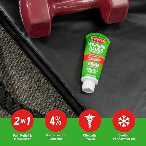 O'Keeffe's Working Hands Pain Relief Cream Skin Protectant with 4% Lidocaine and Cooling Peppermint Oil for Instant Relief from Pain, Itching, Irritation and Dryness, 3oz Tube