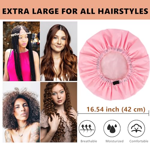 Adjustable Shower Caps for Women Reusable Waterproof Satin Lining Extra Large Shower Cap for Women and Men Long Hair Braids Curly Hair (Xl,Pink)