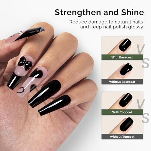 MelodySusie Hema Free Gel Polish Base and Top Coat Set, 2PCS 0.5 Fl Oz Long Lasting Soak Off UV No Wipe Glossy Top Coat and Base Coat for Nail Polish, Nail Art Design Manicure Kit Salon Home