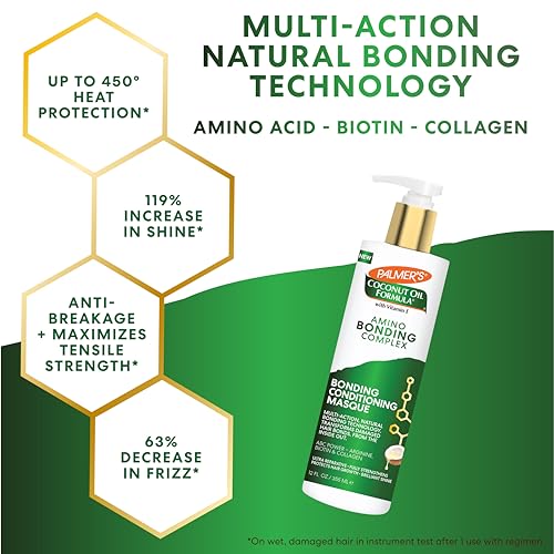 Palmer's Amino Bonding Complex Hair Mask, Intense Conditioning Masque Pack with Coconut Oil & Vitamin E, Heat Protectant, Anti Frizz, Adds Shine, Protects Hair Growth, All Hair Types, 12 fl. oz bottle