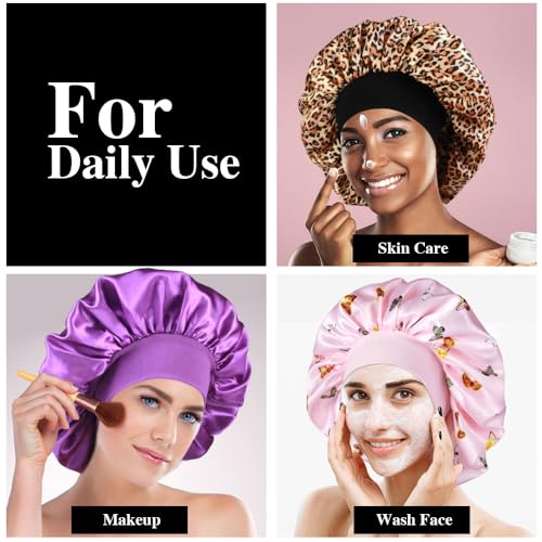 12pcs Large Satin Bonnets for Sleeping, Silky Hair Bonnet for Black Women Braid Curly Hair