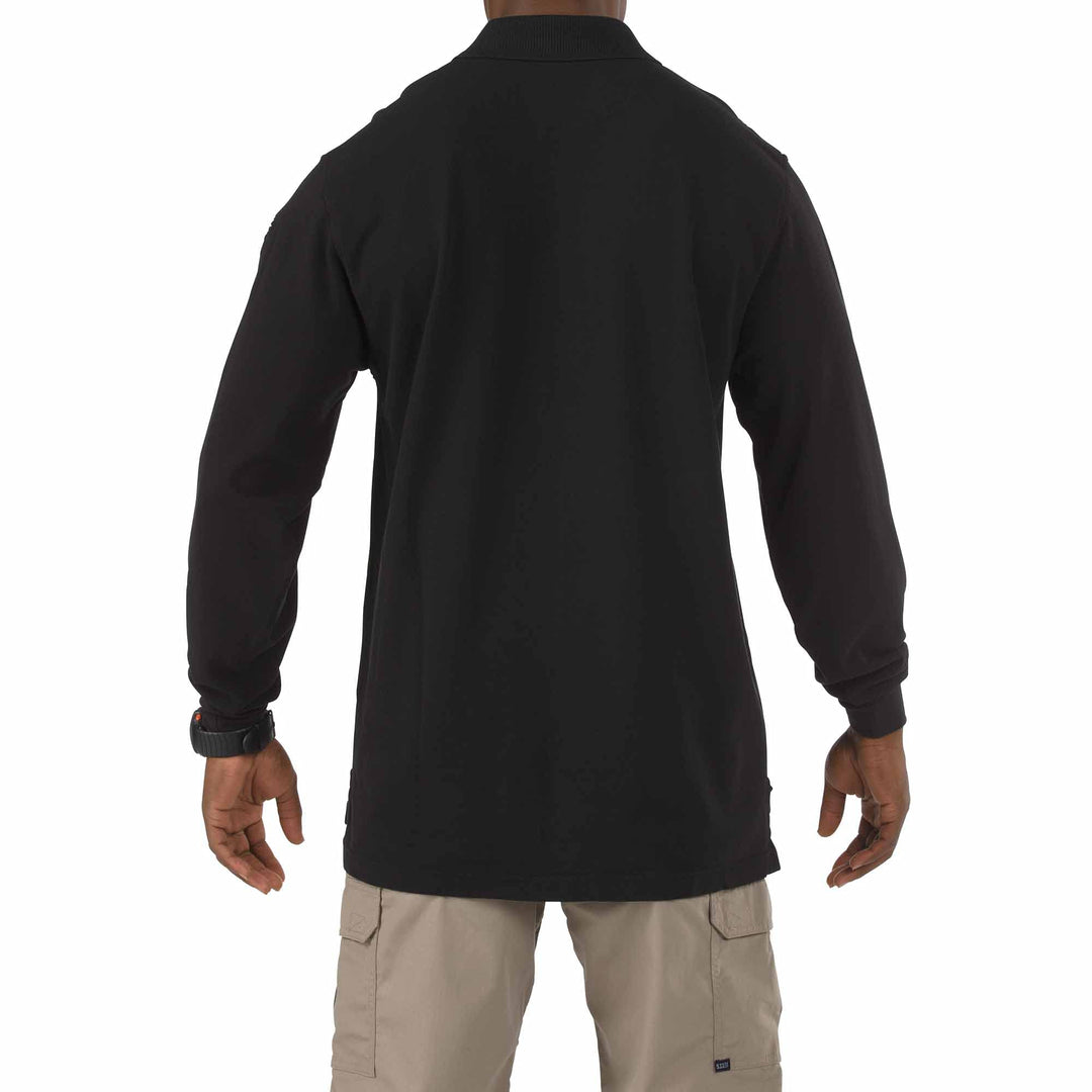 5.11 Tactical Professional Long Sleeve Polo Shirt, Cotton Pique Knit, Reinforced Seams, Black, 3X-Large, Style 42056