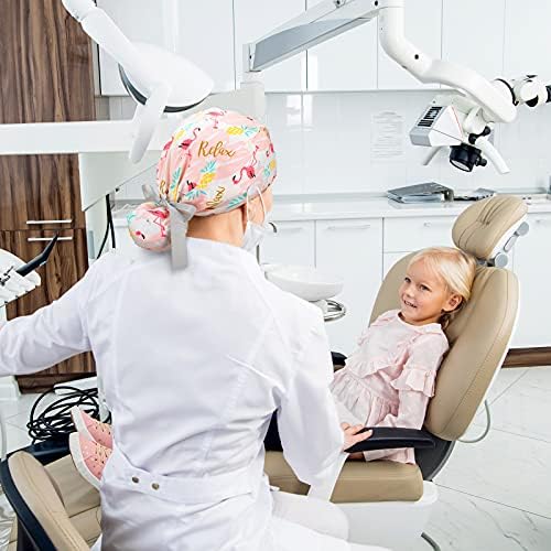 8 Pieces Scrub Caps with Buttons Bouffant Hats with Sweatband Adjustable Ponytail Holder for Women