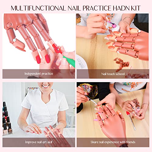 Saviland Practice Hand for Acrylic Nails, Flexible Moveable Fake Hands, Manicure Trainng Hand Nail Kit for Beginners, Movable Nail Maniquin Hand with 200PCS Nail Tips, Nail Glues, Brush and Clipper