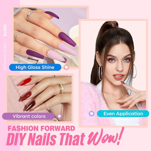 MEFA 60 Pcs Gel Nail Polish Kit with U V Light, 32 Colors Classic Popular Nail Kit Soak Off Nail Polish Gel Set with Matte/Glossy Base Top Coat Easter Decorations Manicure Tools Gifts for Women