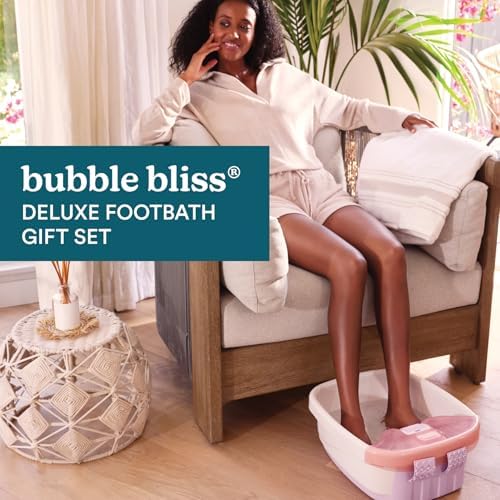 Homedics Bubble Bliss® Deluxe Footbath Gift Set – Heated Foot Spa with Invigorating Bubbles, 3 Massage Attachments, Pumice Stone, Moisturizing Heel Socks & Splash Guard for Ultimate Relaxation