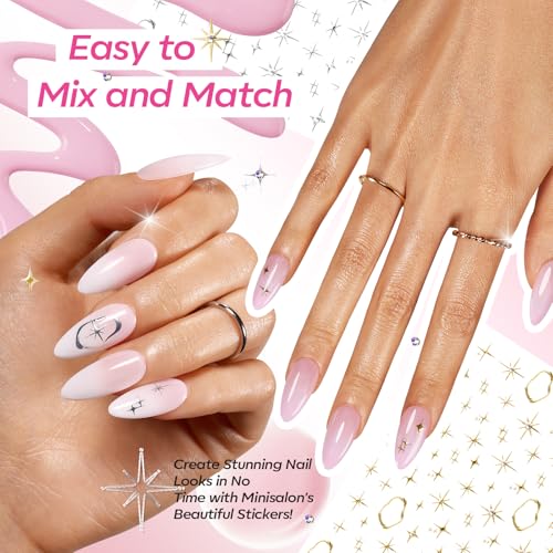 modelones Gel Nail Polish Kit French Jelly Pink White Sheer Nude Gel Polish Set with French Tip Stamp Tool & Silver Gold Stickers, 4 Colors Gel Mini Salon Home DIY Trend Manicure Gift for Women