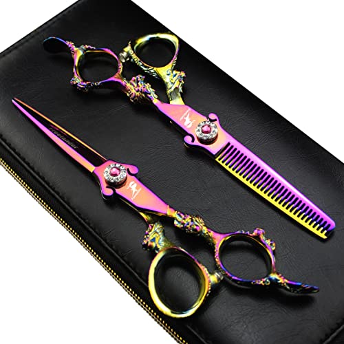 6.0" Professional Japan 440C Hair Cutting Shears - Salon Hair Blending/Thinning/Texturizing Scissor for Barber or Home Use A-rainbow