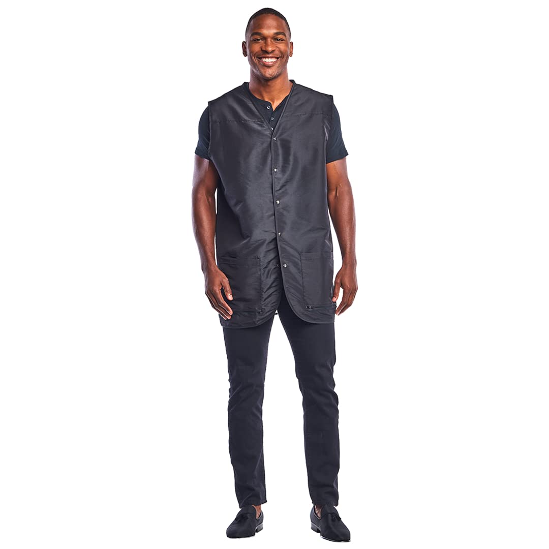 Betty Dain Cool Vent Mesh Back Barber Vest, Sleeveless, Stretch Mesh Back For Breathability, Pockets With Zippered Bottom, Snap