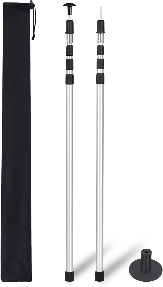 REDCAMP Aluminum Adjustable Camping Tarp Poles, Extra Tall Portable Canopy Poles, 41in to 126in Telescoping Heavy Duty Tent Poles for Shelter, Hammock Rain Fly, Awning, (Silver, Set of 2)