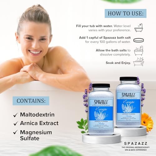 Spazazz Aromatherapy Hot Tub Crystals – Palmarosa Lavender Bath Salt for Bathtub & Hot Tub Spa – Relaxing Bath Salts – Aromatherapy Bath Salt – Lavender Bath Soak & Spa Essentials