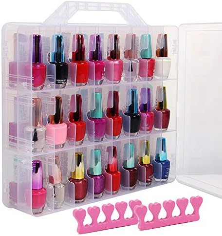 SUBAY Portable Nail Polish Organizer, Clear Double Side Nail Polish Holder,Gel Nail Storage for 48 Bottles with 6 Adjustable Dividers in Each Side Space Saver