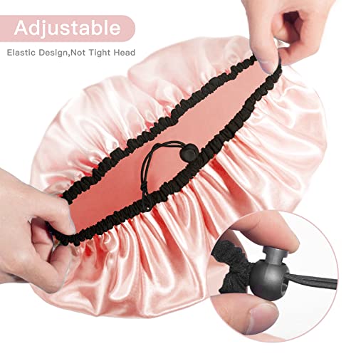 Auban Shower Cap for Women, Adjustable Reusable, Extra Large, Double-Layer Waterproof Bathing Cap, Waterproof Exterior, EVA Lining, Hair Cap for All Hair Lengths, 3 Colors