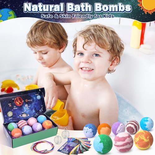 Galaxy Bath Bombs for Kids with Surprise Inside Space Toys, 8 Pack Planet Bath Bombs with Solar System Gemstones Organic Bubble Bath Fizzies Birthday Christmas Gifts for Boys Girls