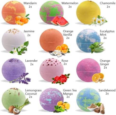 Bath Bombs for Women Gift Set - 24 Natural and Organic Bath Bombs with Essential Oils & Moisturizing Shea Butter, Spa Birthday Gift, Selfcare Gifts for Her, Women, Teen Girls, Kids, Bridesmaid Gift
