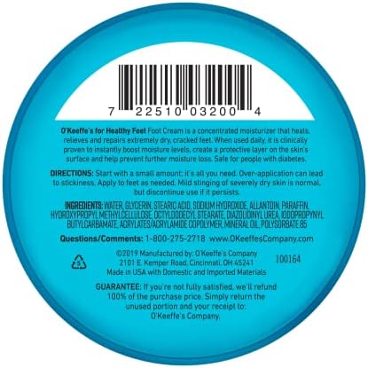 O'Keeffe's for Healthy Feet Foot Cream; Guaranteed Relief for Extremely Dry; Cracked Feet; Instantly Boosts Moisture Levels; 3.2 Ounce Jar; (Pack of 4)