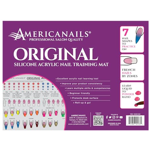Americanails Acrylic Nail Training Mat - Silicone Trainer Sheet for Application Practice, Flexible Roll Up Pad Template for Acrylic Fingernails, Learn How to Apply Acrylic Nails