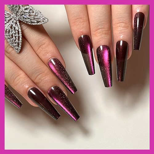 4 Pack Press on Nails,KKUUOO Long Coffin Fake Nails,Gradient & Glitter Design False Nails,Full Cover Glossy Acrylic Nails,Stick on Nails for Women Girls,96Pcs 12 Sizes-4 Styles In Total