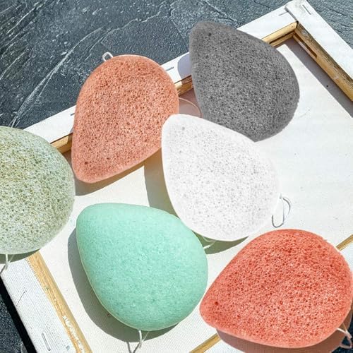 6 Pack Natural Konjac Facial Sponges, findTop 6 Colors Konjac Facial Sponges for Gentle Face Cleansing and Exfoliation