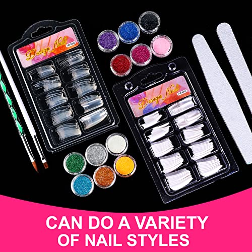 Nail Kit Set Professional Acrylic with Everything, 12 Glitter Acrylic Powder, Tips, Decoration, DIY Nail Art Tools & Supplies for Beginners