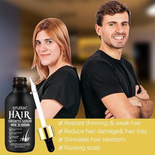 2Pack 5% Minoxidil for Men and Women Hair Growth Serum, Biotin Infused Hair Regrowth Treatment for Beard & Scalp Hair Loss & Thinning, Promotes Thicker, Fuller, Healthier Hair - 4.04 oz