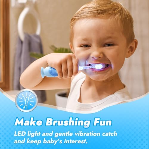 Papablic Toddler Sonic Electric Kids Toothbrush for Ages 1-3 Years, Baby Electric Toothbrush with Cute Penguin Cover and Smart LED Timer, 2 Brush Heads (Pippin)