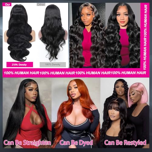 30 Inch Body Wave Lace Front Wigs Human Hair 220 Density Frontal Wigs Human Hair 13x6 Hd Lace Front Wigs Human Hair Pre Plucked Brazilian Virgin Hair Glueless Wig Body Wave Wig for Women Natural Black