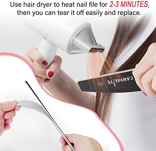 Canvalite 40 PCS Nail File Professional Reusable Peel and Stick Nail Files Replaceable Emery Boards 100 Grit Fingernail Files Manicure Tools for Home and Salon Use