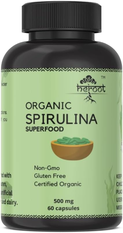 Organic Spirulina Protein Powder Capsules - Vitamins & Minerals for Energy - Vegetarian, Gluten Free 100% Pure Superfood for Optimal Health (20 Capsules)