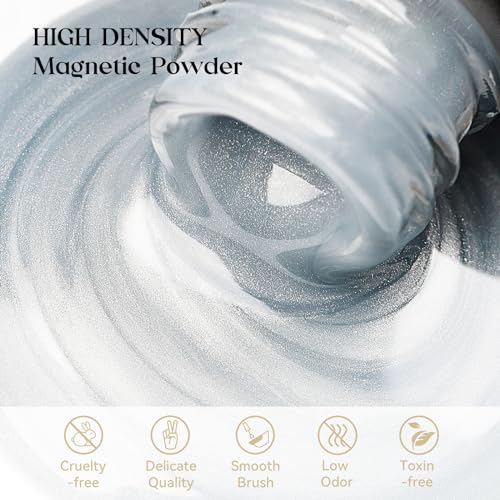 MIZHSE Cat Eye Gel Nail Polish, 8 Colors Ceramic Magnetic Gel Polish Set with Magnet Stick, Glass Effect Crystal Shimmery Silver Brown Green Purple Colors Soak Off Nail Art Salon Home Gift for Women