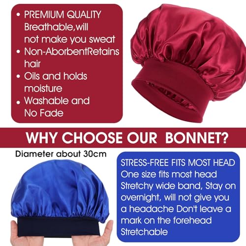 18 Pcs Satin Bonnets for Sleeping, Large Silk Bonnet Wide Band Hair Bonnet Soft Elastic Hair Wrap Cap Silky Shower Cap for Black Women Men Curly Hair