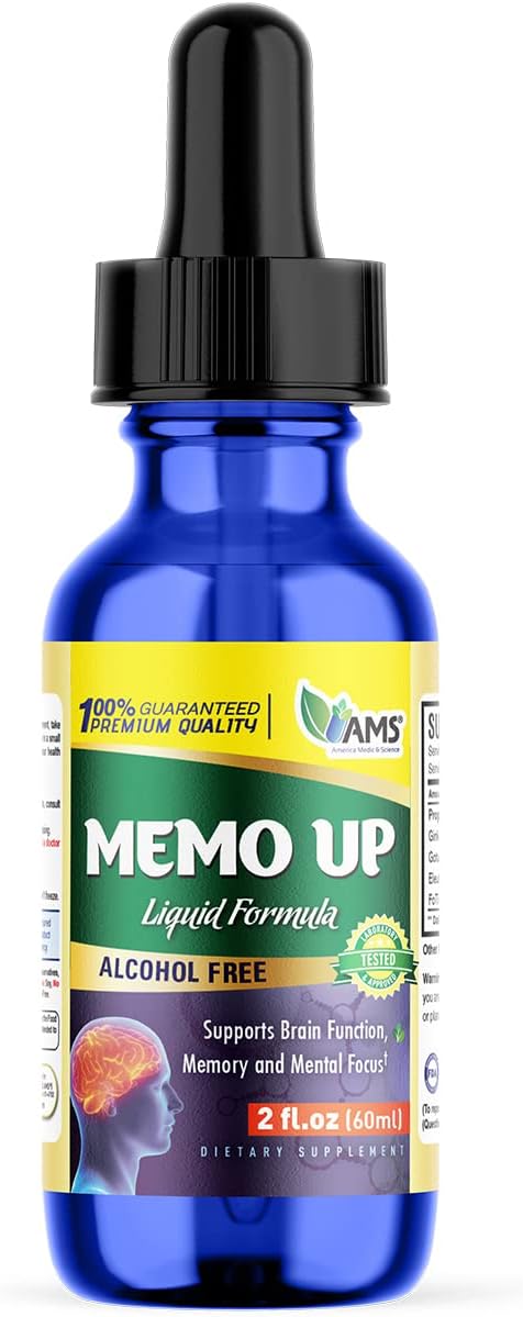 America Medic and Science Memo Up (60 mL) | Liquid Herbal Supplement for Children, Teens, and Adults | Brain Vitamin Drops with Ginkgo Biloba Leaf Extract | Boosts Memory, Focus, and Blood Flow