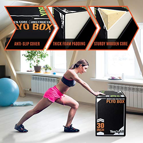Yes4All 3-in-1 Soft Plyo Box Wooden Core – for Shins - Non-Slip Multi-Use Plyometric Box for Jumping, Conditioning, and Strength Training - Alley-Oop - 16x14x12