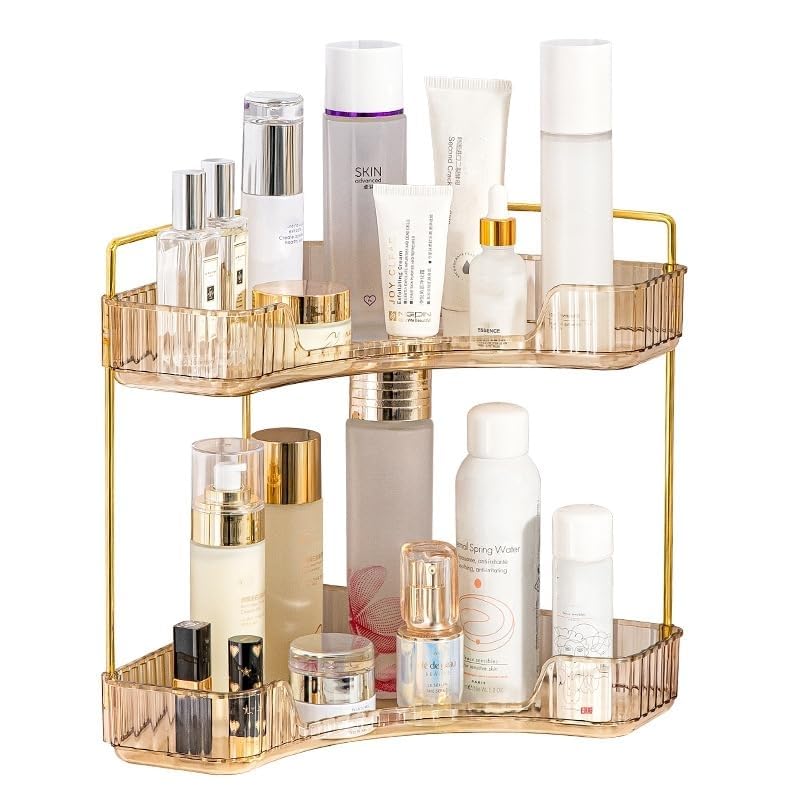 Amber 2-Tier Bathroom Counter Shelf - Vanity Organiser for Skincare, Makeup, Toiletries, Lotions, Perfumes