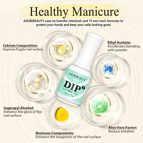AZUREBEAUTY 4+4pc Dip Powder Liquid Set, 15ml/0.5oz, with Base/Top Coat, Activator, Brush Saver, Nail File– Fast Drying Formula, No UV Light Needed ﻿