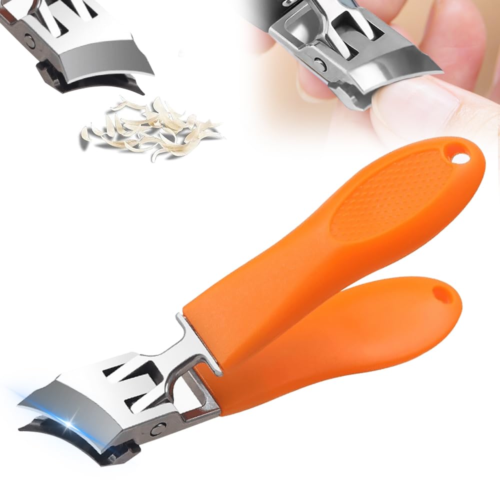 Wide Jaw Opening Anti-Splash Slanted Nail Clipper, Fingernail and Toenail Clippers Clippers for Ingrown Nails, Curved Toenail Clippers for Thick Nails, Household Slanted Nail Clippers (Orange)