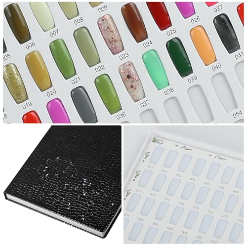 Professional 308 Nail Colors Chart with Number Labels, Black Nail Gel Polish Display Card Book, Nail Art Salon Display Booklet, Nail Color Swatches Nail Practice Card Design Board