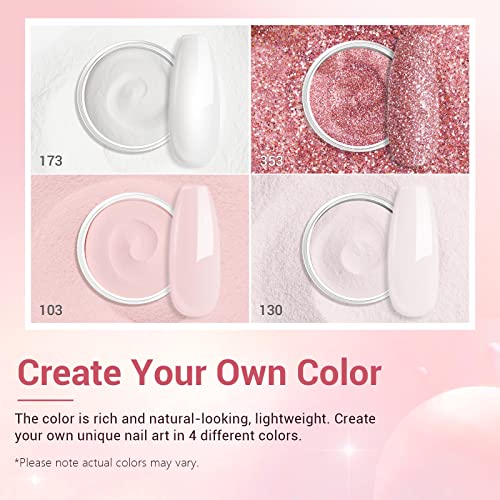 AZUREBEAUTY 4 Colors Dip Powder Nail Kit Starter, Transparent Nude Neutral Pink Glitter, Dipping Powder Set All Seasons, French Nail Art Base Top Coat Activator Liquid Manicure DIY Salon 12 PCS