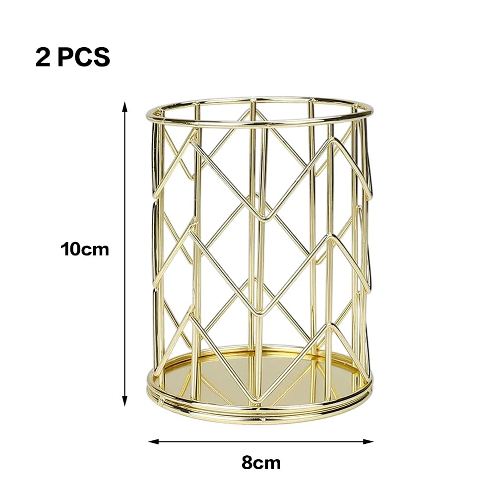 2 Pieces Pen Holder, Openwork Metal Pencil Holder, Makeup Brush Holder, Desk Organiser, Pen Holder Organiser for Office Dressing Table, Gold