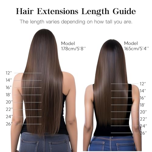 HOTBANANA Human Hair Clip in Hair Extensions, Dark Brown 120g Clip in Hair Extensions Real Human Hair Straight Remy Hair 14 Inch 7pcs