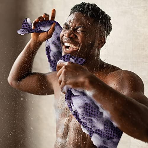 myHomeBody Extra Long Exfoliating Washcloth, Exfoliating Body Scrubber, Shower Towel, Long Bath Cloth, 3D Texture Obsidian and Raisin Dots, Set of 2 with Silicone Facial Brush