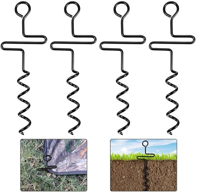 4 Pcs Hunting Blinds and Tarps Auger Stakes-13 Inch Steel Hunting Blind Stakes-Heavy Duty Forged Steel Tent Stakes for Ground Blinds Tent Camping and Tarps