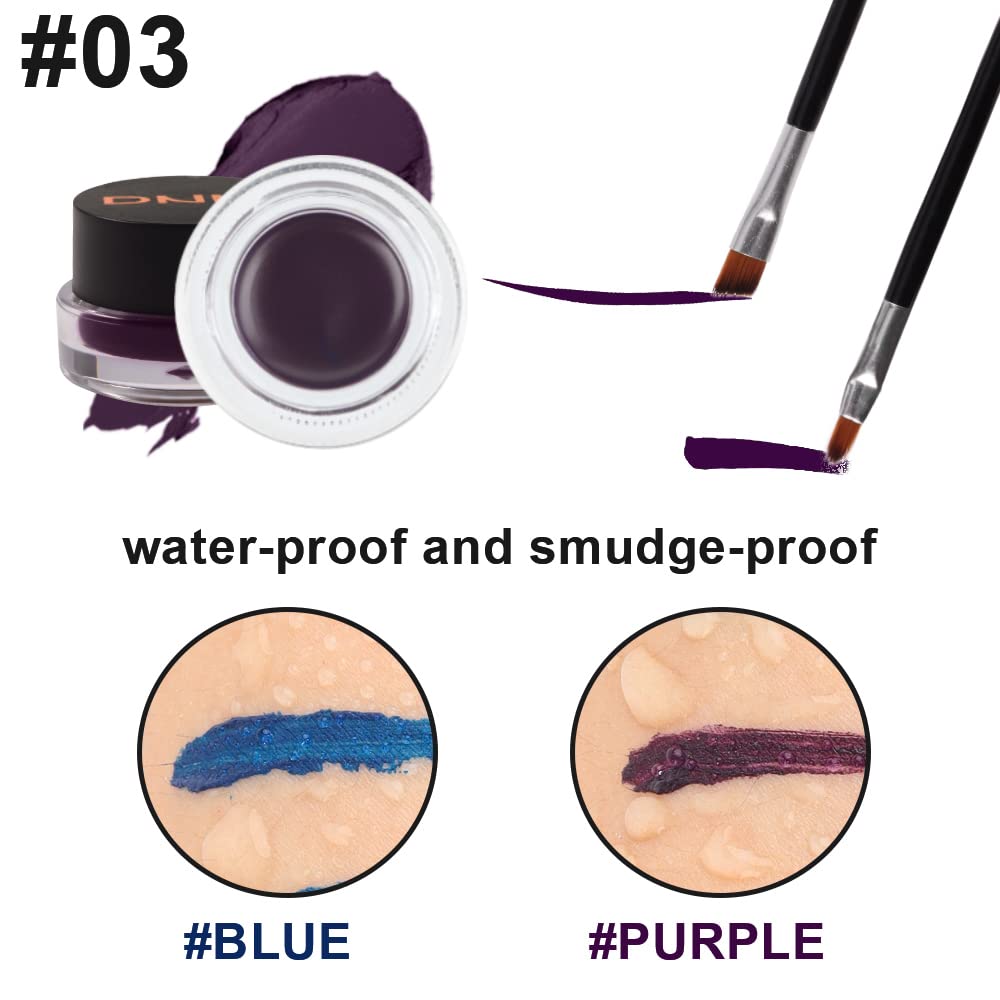 evpct Blue & Purple Gel Eyeliner Waterproof Smudge Proof for Waterline Eyebrow Cream Pomade Set with Brushes, Long Wear